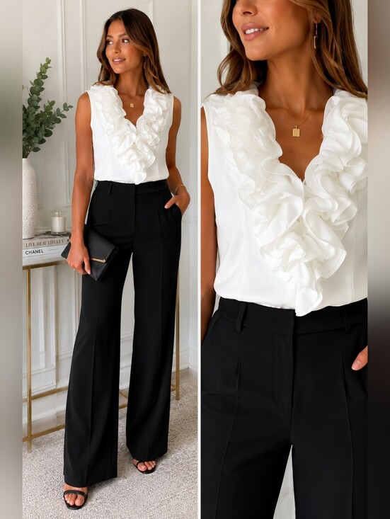 Xscape Tops - XSCAPE White Ruffle Front Sleeveless Blouse Top Size 12 Elegant Event